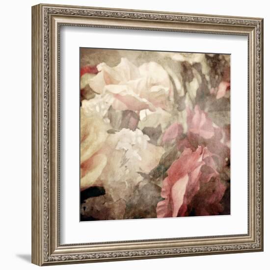 Art Floral Vintage Sepia Blurred Background with White and Pink Roses-Irina QQQ-Framed Art Print