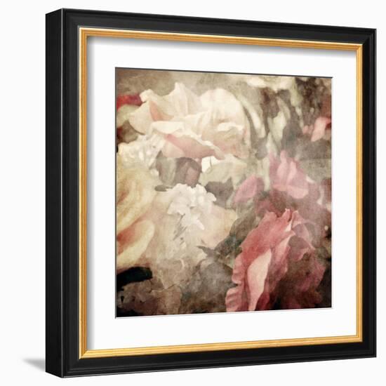 Art Floral Vintage Sepia Blurred Background with White and Pink Roses-Irina QQQ-Framed Art Print