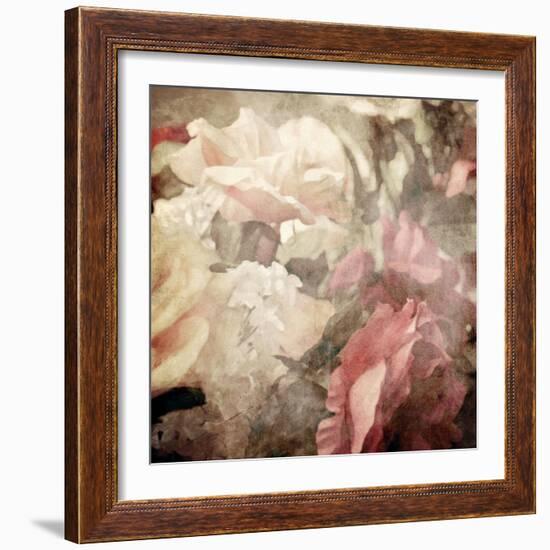 Art Floral Vintage Sepia Blurred Background with White and Pink Roses-Irina QQQ-Framed Premium Giclee Print