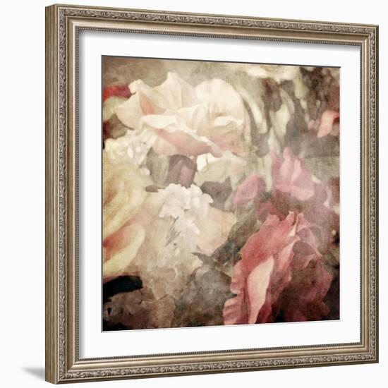 Art Floral Vintage Sepia Blurred Background with White and Pink Roses-Irina QQQ-Framed Art Print