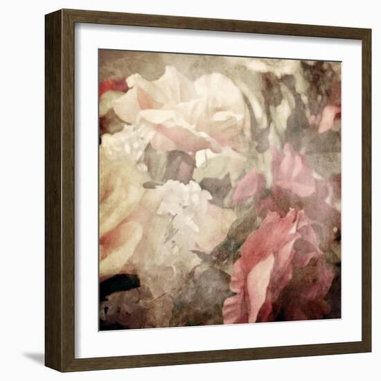 Art Floral Vintage Sepia Blurred Background with White and Pink Roses-Irina QQQ-Framed Art Print