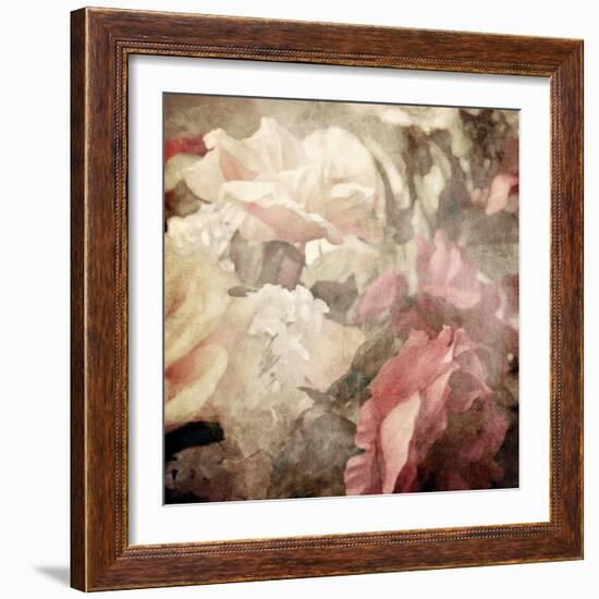 Art Floral Vintage Sepia Blurred Background with White and Pink Roses-Irina QQQ-Framed Art Print