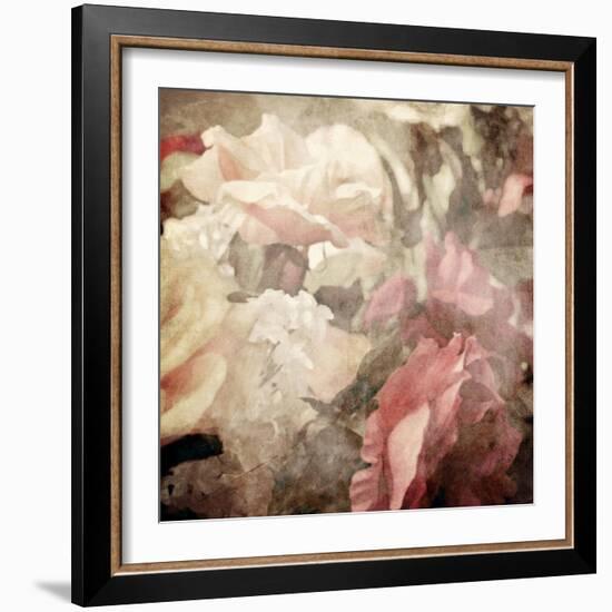 Art Floral Vintage Sepia Blurred Background with White and Pink Roses-Irina QQQ-Framed Art Print