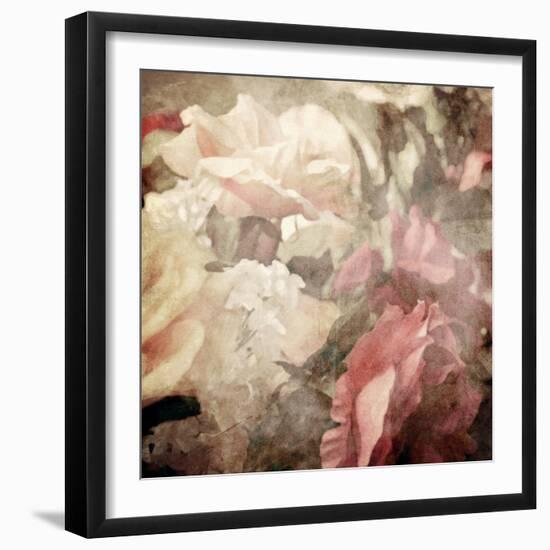 Art Floral Vintage Sepia Blurred Background with White and Pink Roses-Irina QQQ-Framed Art Print