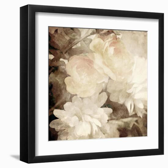 Art Floral Vintage Sepia Blurred Background with White Asters and Roses-Irina QQQ-Framed Art Print