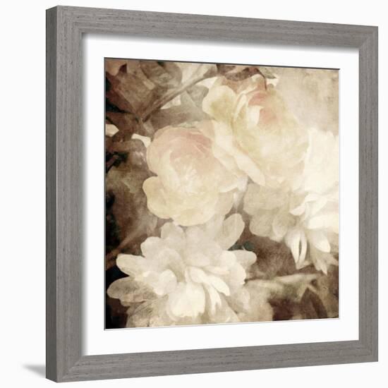 Art Floral Vintage Sepia Blurred Background with White Asters and Roses-Irina QQQ-Framed Art Print