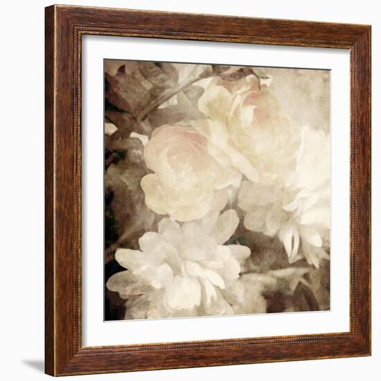 Art Floral Vintage Sepia Blurred Background with White Asters and Roses-Irina QQQ-Framed Art Print