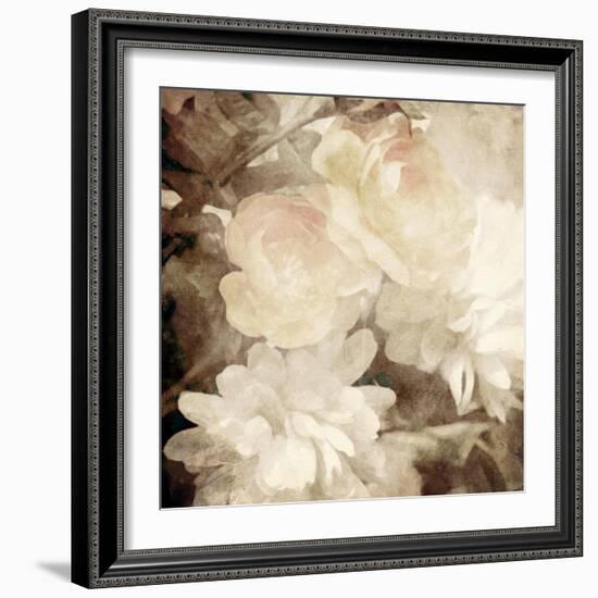 Art Floral Vintage Sepia Blurred Background with White Asters and Roses-Irina QQQ-Framed Art Print