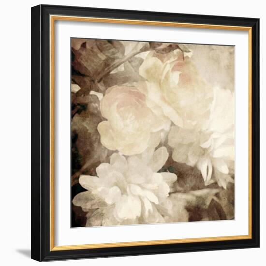 Art Floral Vintage Sepia Blurred Background with White Asters and Roses-Irina QQQ-Framed Art Print