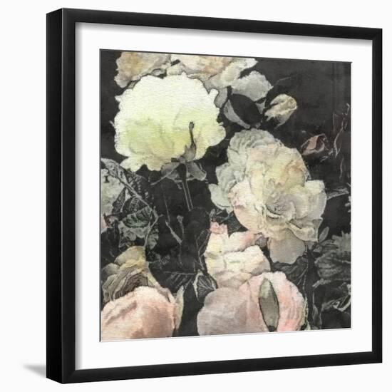 Art Floral Vintage Watercolor Background with White and Light Pink Roses and Peonies-Irina QQQ-Framed Art Print