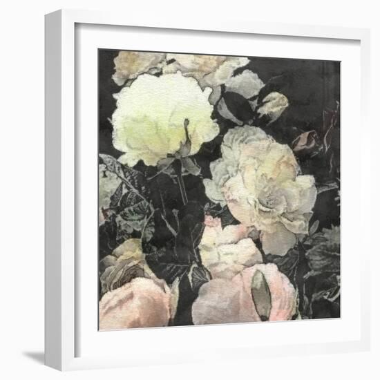 Art Floral Vintage Watercolor Background with White and Light Pink Roses and Peonies-Irina QQQ-Framed Art Print