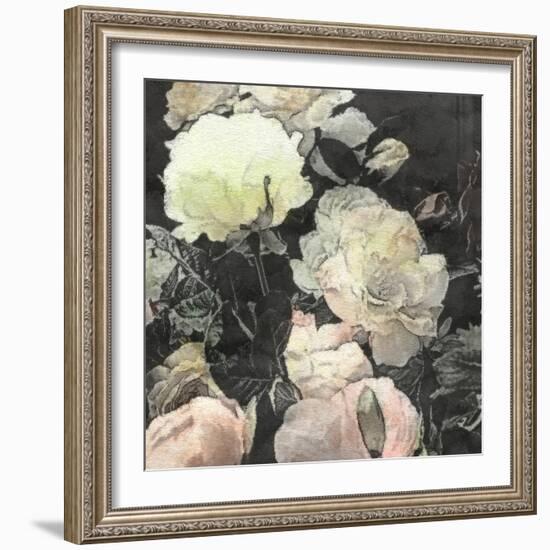 Art Floral Vintage Watercolor Background with White and Light Pink Roses and Peonies-Irina QQQ-Framed Premium Giclee Print