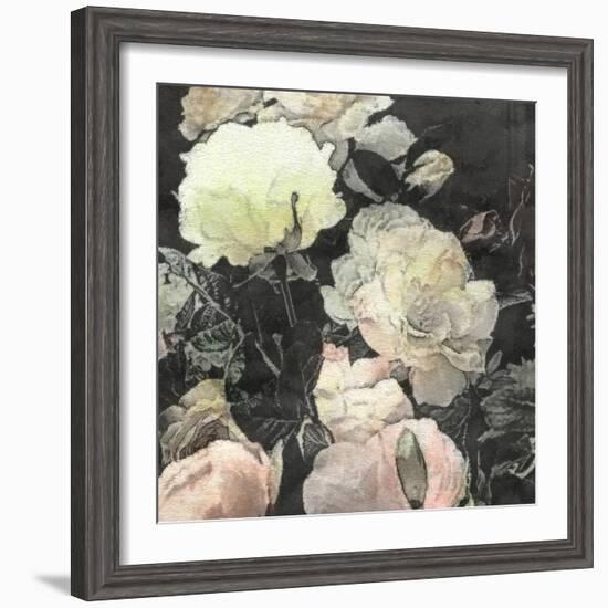 Art Floral Vintage Watercolor Background with White and Light Pink Roses and Peonies-Irina QQQ-Framed Premium Giclee Print