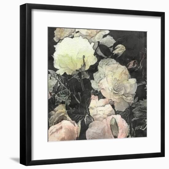 Art Floral Vintage Watercolor Background with White and Light Pink Roses and Peonies-Irina QQQ-Framed Premium Giclee Print