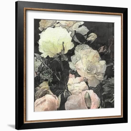 Art Floral Vintage Watercolor Background with White and Light Pink Roses and Peonies-Irina QQQ-Framed Premium Giclee Print