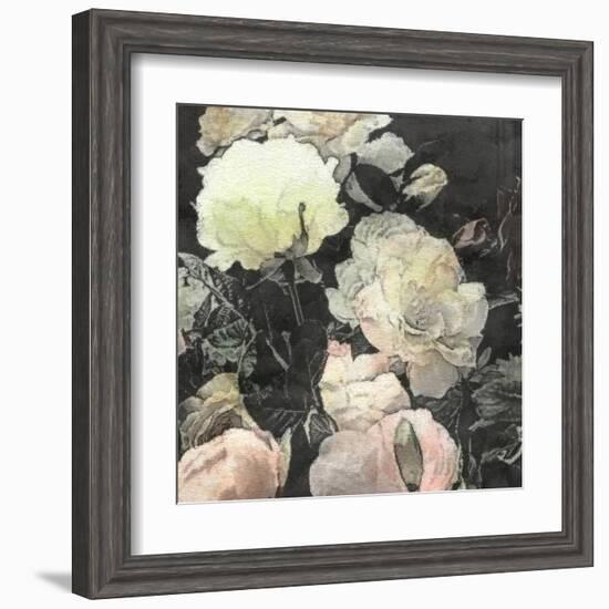 Art Floral Vintage Watercolor Background with White and Light Pink Roses and Peonies-Irina QQQ-Framed Art Print