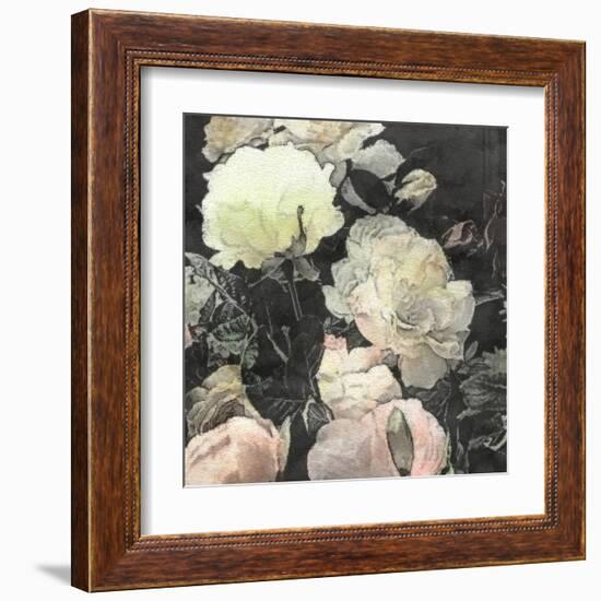 Art Floral Vintage Watercolor Background with White and Light Pink Roses and Peonies-Irina QQQ-Framed Art Print