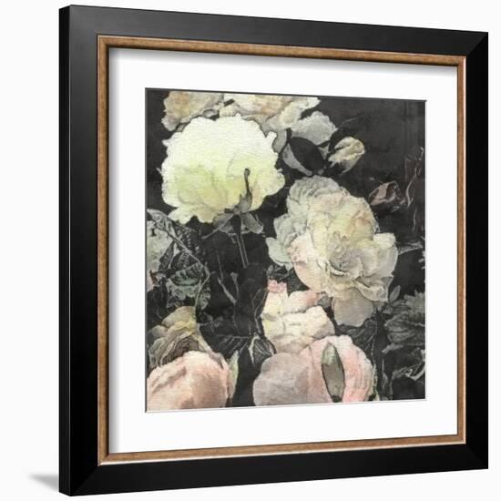 Art Floral Vintage Watercolor Background with White and Light Pink Roses and Peonies-Irina QQQ-Framed Art Print