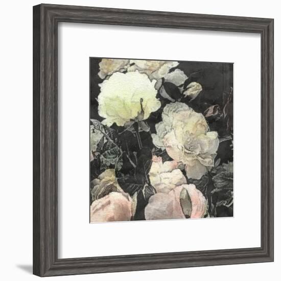 Art Floral Vintage Watercolor Background with White and Light Pink Roses and Peonies-Irina QQQ-Framed Art Print