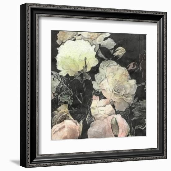 Art Floral Vintage Watercolor Background with White and Light Pink Roses and Peonies-Irina QQQ-Framed Art Print