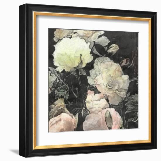 Art Floral Vintage Watercolor Background with White and Light Pink Roses and Peonies-Irina QQQ-Framed Art Print