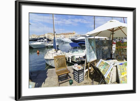 Art for sale by the harbour, Saint Tropez, Var, Cote d'Azur, Provence, France, Europe-Fraser Hall-Framed Photographic Print