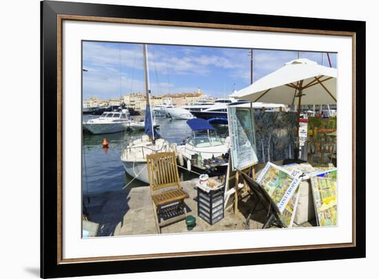 Art for sale by the harbour, Saint Tropez, Var, Cote d'Azur, Provence, France, Europe-Fraser Hall-Framed Photographic Print