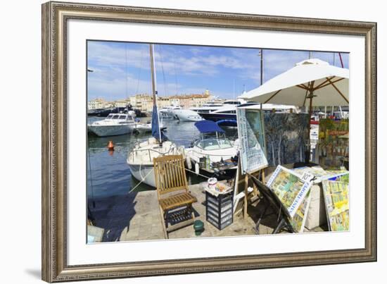 Art for sale by the harbour, Saint Tropez, Var, Cote d'Azur, Provence, France, Europe-Fraser Hall-Framed Photographic Print