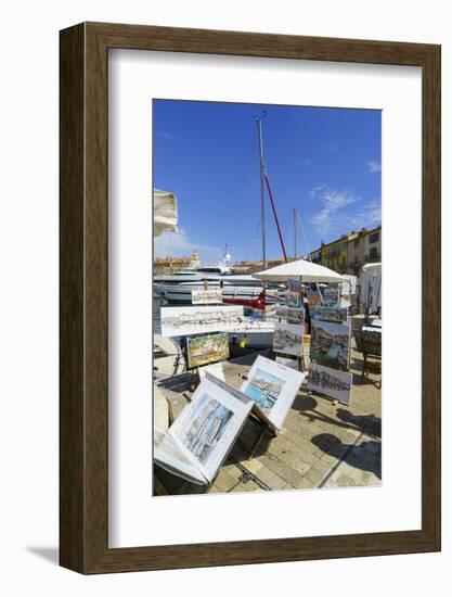 Art for sale by the harbour, Saint Tropez, Var, Cote d'Azur, Provence, France, Europe-Fraser Hall-Framed Photographic Print