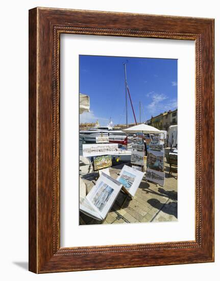 Art for sale by the harbour, Saint Tropez, Var, Cote d'Azur, Provence, France, Europe-Fraser Hall-Framed Photographic Print