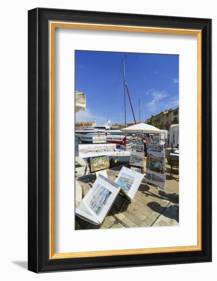 Art for sale by the harbour, Saint Tropez, Var, Cote d'Azur, Provence, France, Europe-Fraser Hall-Framed Photographic Print