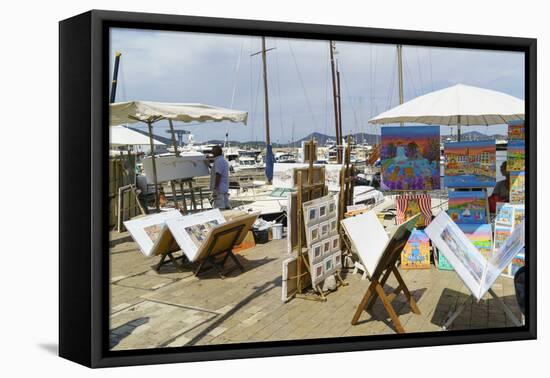 Art for sale by the harbour, Saint Tropez, Var, Cote d'Azur, Provence, French Riviera, France, Medi-Fraser Hall-Framed Premier Image Canvas