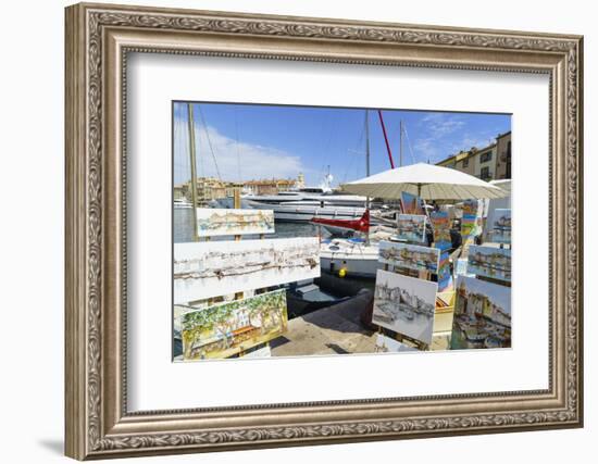 Art for sale by the harbour, Saint Tropez, Var, Cote d'Azur, Provence, French Riviera, France, Medi-Fraser Hall-Framed Photographic Print