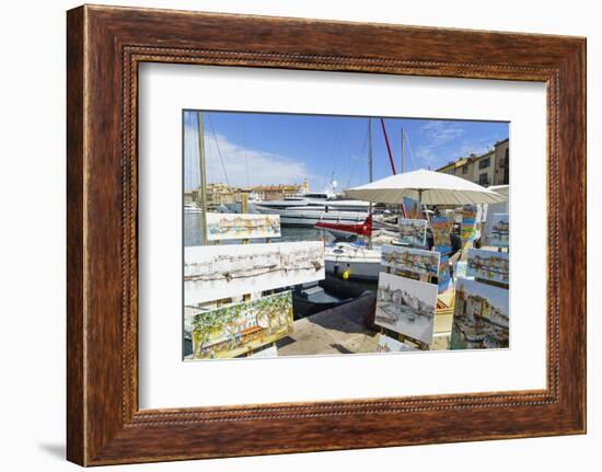 Art for sale by the harbour, Saint Tropez, Var, Cote d'Azur, Provence, French Riviera, France, Medi-Fraser Hall-Framed Photographic Print