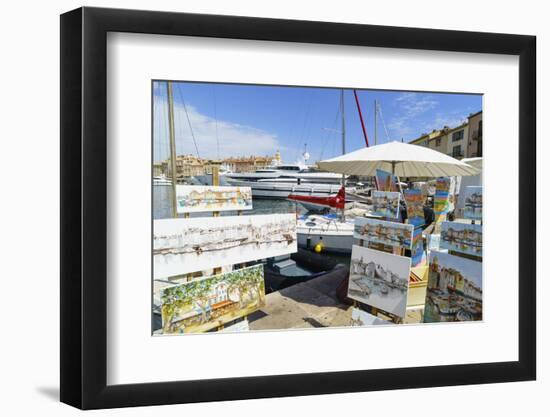 Art for sale by the harbour, Saint Tropez, Var, Cote d'Azur, Provence, French Riviera, France, Medi-Fraser Hall-Framed Photographic Print