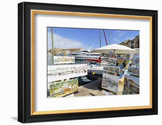 Art for sale by the harbour, Saint Tropez, Var, Cote d'Azur, Provence, French Riviera, France, Medi-Fraser Hall-Framed Photographic Print