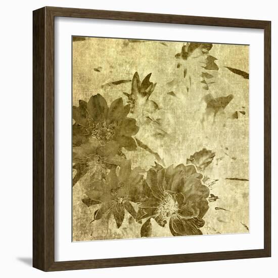 Art Grunge Floral Vintage Watercolor Sepia Background with Peonies-Irina QQQ-Framed Art Print