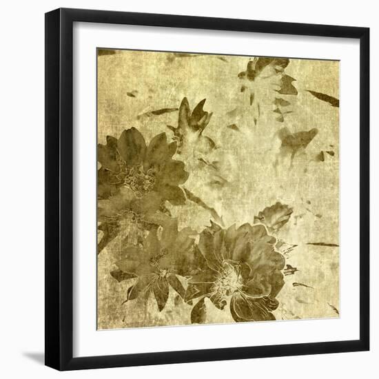 Art Grunge Floral Vintage Watercolor Sepia Background with Peonies-Irina QQQ-Framed Art Print