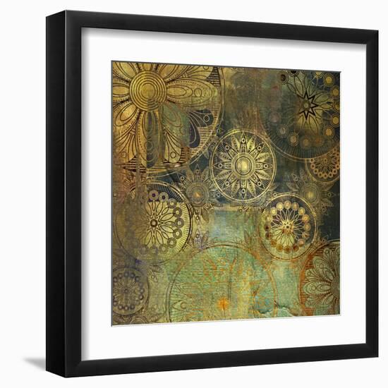 Art Grunge Stylized Damask Floral Pattern Background in Golden and Green Colors-Irina_QQQ-Framed Art Print