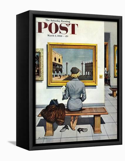 "Art Lover" Saturday Evening Post Cover, March 3, 1956-Stevan Dohanos-Framed Premier Image Canvas