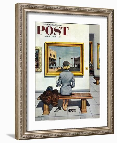 "Art Lover" Saturday Evening Post Cover, March 3, 1956-Stevan Dohanos-Framed Giclee Print