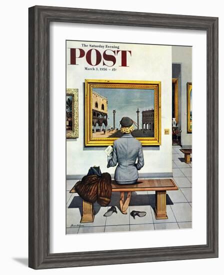 "Art Lover" Saturday Evening Post Cover, March 3, 1956-Stevan Dohanos-Framed Giclee Print