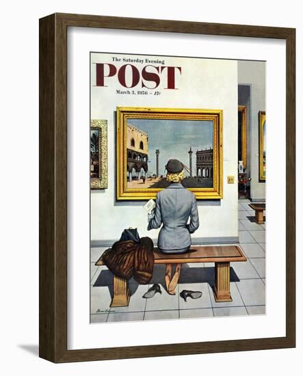 "Art Lover" Saturday Evening Post Cover, March 3, 1956-Stevan Dohanos-Framed Giclee Print