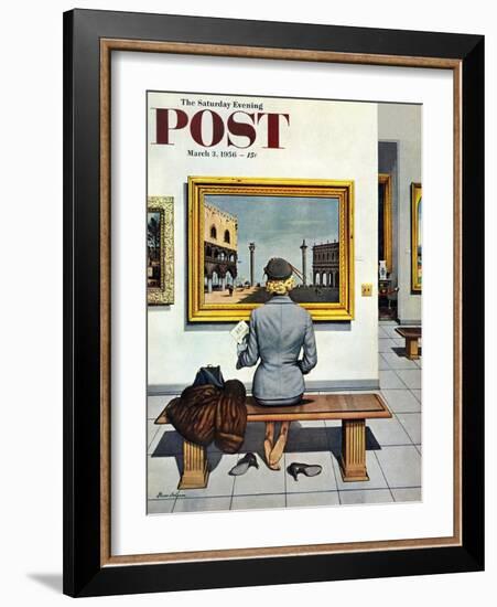 "Art Lover" Saturday Evening Post Cover, March 3, 1956-Stevan Dohanos-Framed Giclee Print