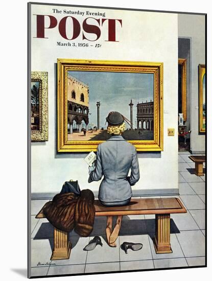 "Art Lover" Saturday Evening Post Cover, March 3, 1956-Stevan Dohanos-Mounted Giclee Print