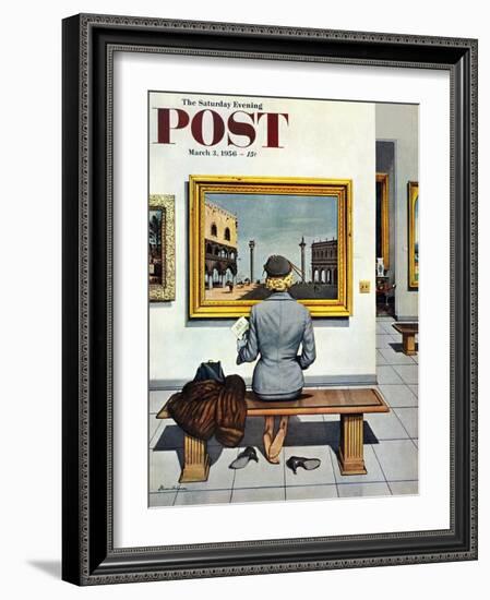 "Art Lover" Saturday Evening Post Cover, March 3, 1956-Stevan Dohanos-Framed Giclee Print