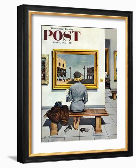 "Art Lover" Saturday Evening Post Cover, March 3, 1956-Stevan Dohanos-Framed Giclee Print