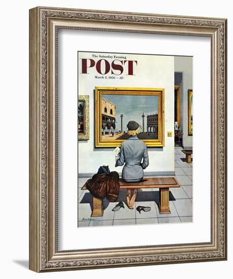 "Art Lover" Saturday Evening Post Cover, March 3, 1956-Stevan Dohanos-Framed Giclee Print