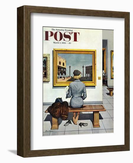 "Art Lover" Saturday Evening Post Cover, March 3, 1956-Stevan Dohanos-Framed Giclee Print