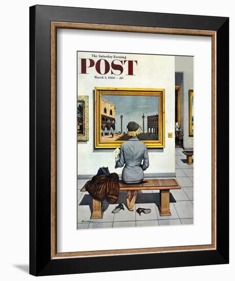 "Art Lover" Saturday Evening Post Cover, March 3, 1956-Stevan Dohanos-Framed Giclee Print